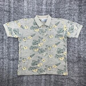 OP Ocean Pacific‎ Men's Large Polo Shirt Tropical Floral Sailboat Print Cotton